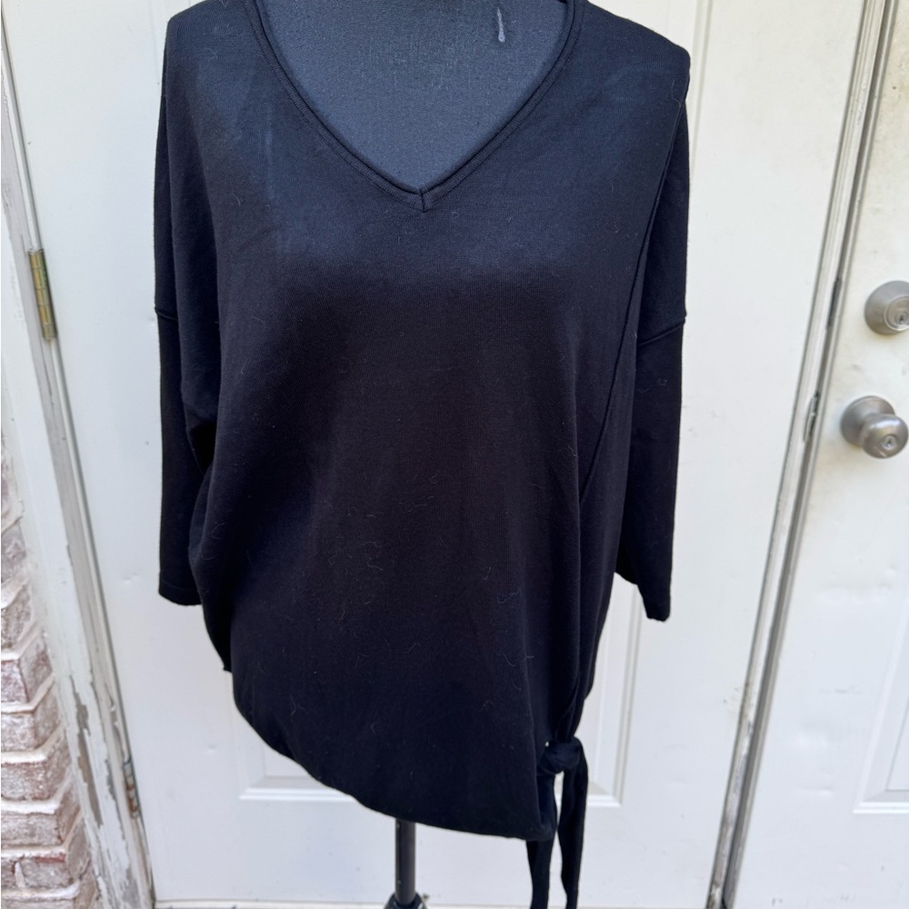 Time & Tru, 3/4 Sleeve, V-neck, Black, Top, Size XL